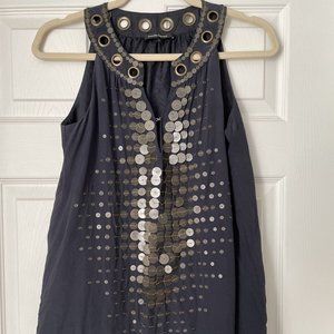 Nanette Lepore Blouse Size 2 Silk Blue Bronze Detail Tank
